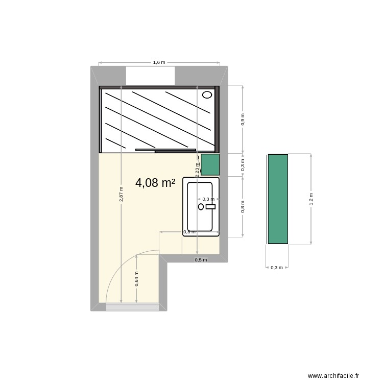 Salle de bain - Douche 90. Plan de 1 pièce et 4 m2