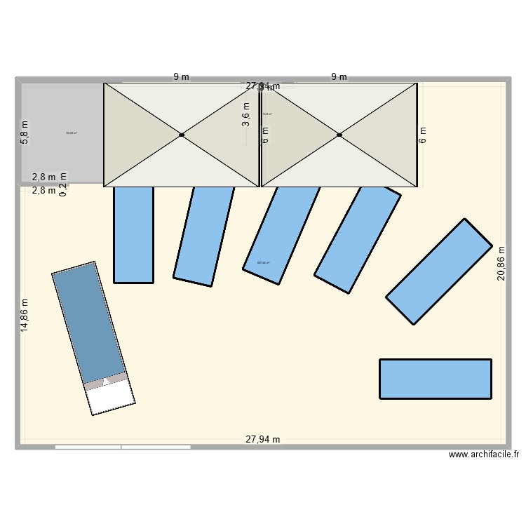 bennes 2 Abris 9x6. Plan de 3 pièces et 626 m2
