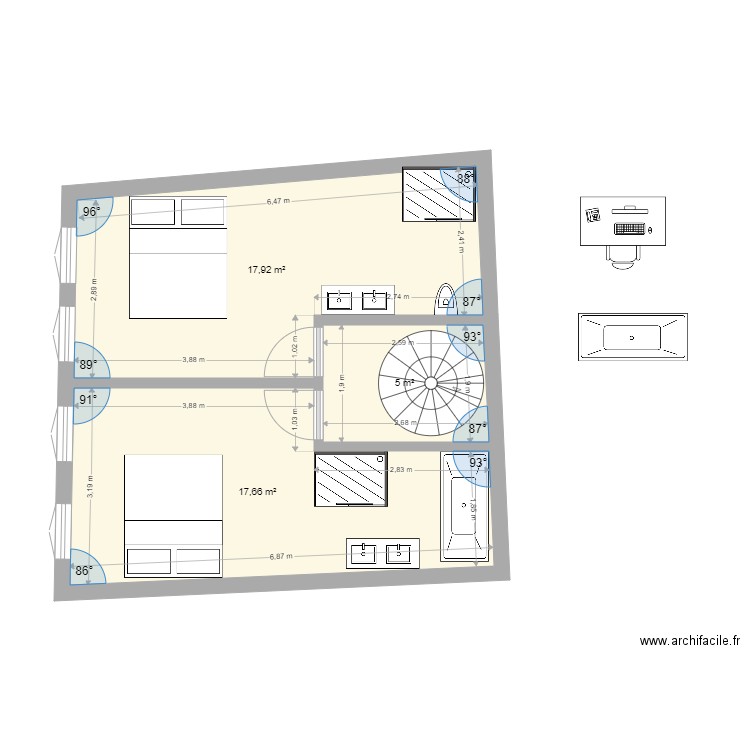 Plan étage garage ré. Plan de 3 pièces et 41 m2