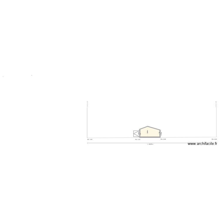 Plan de coupe B-B avant travaux. Plan de 1 pièce et 19 m2