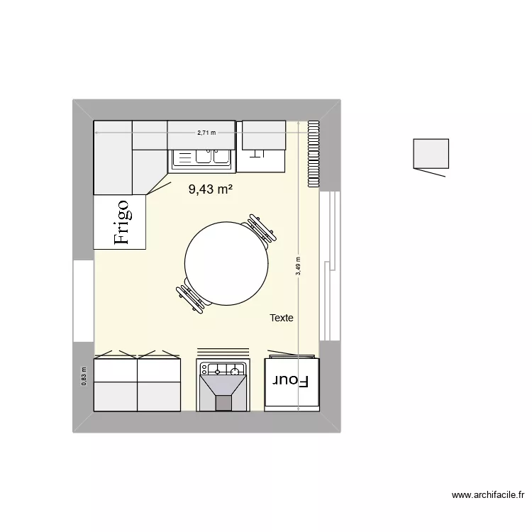 Cuisine 3. Plan de 1 pièce et 9 m²