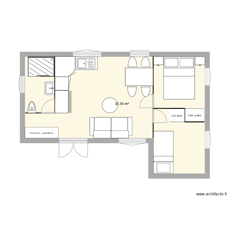 plan 2. Plan de 1 pièce et 33 m2