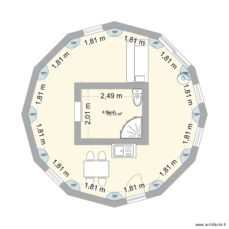test. Plan de 2 pièces et 42 m2