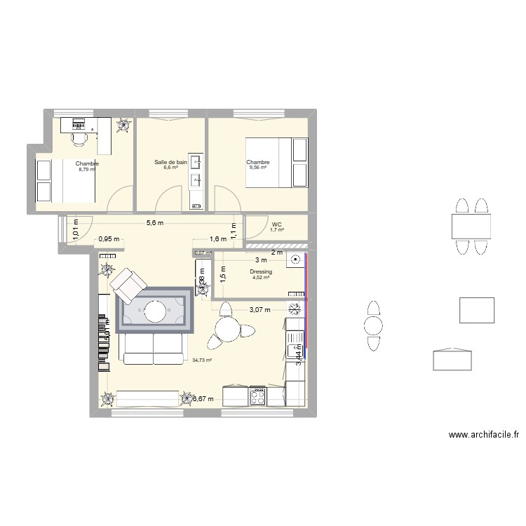 Plan V2. Plan de 8 pièces et 66 m2