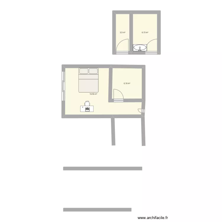 Chmbre. Plan de 4 Pièces et 32 m²