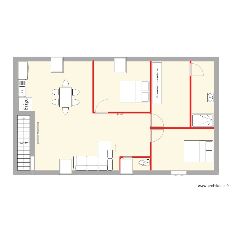 appartement n° 4 t4 2eme étage. Plan de 2 pièces et 87 m2