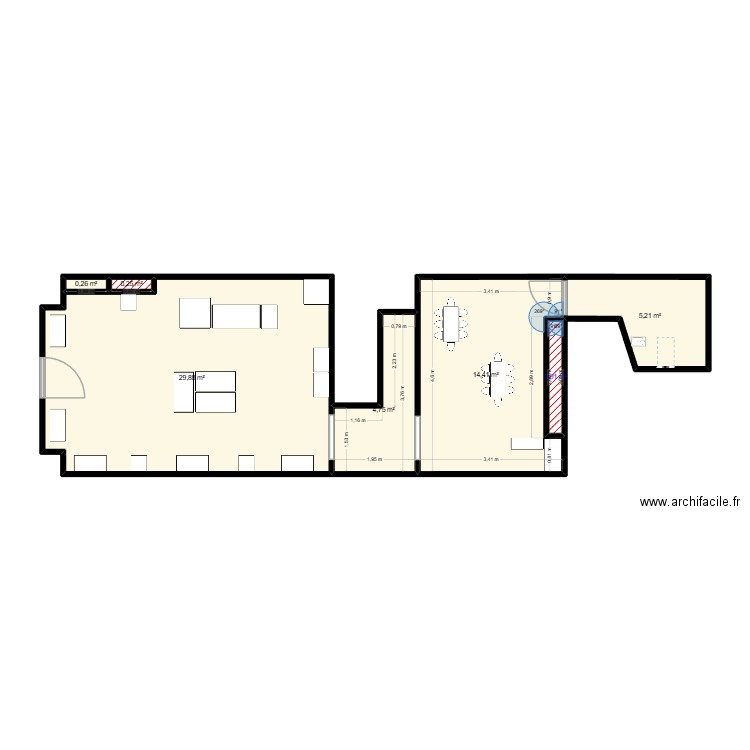Plan aménagement local. Plan de 7 pièces et 56 m2