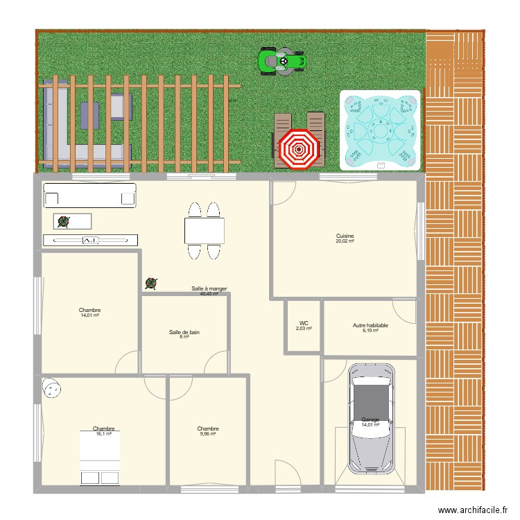 exercice. Plan de 9 pièces et 131 m2