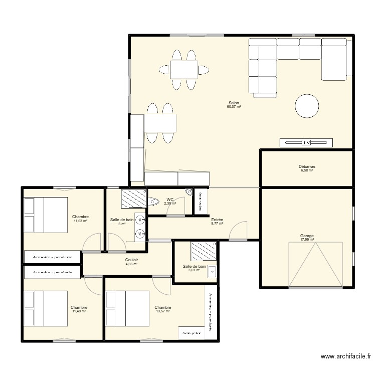 Version 5 avec meubles. Plan de 11 pièces et 146 m2