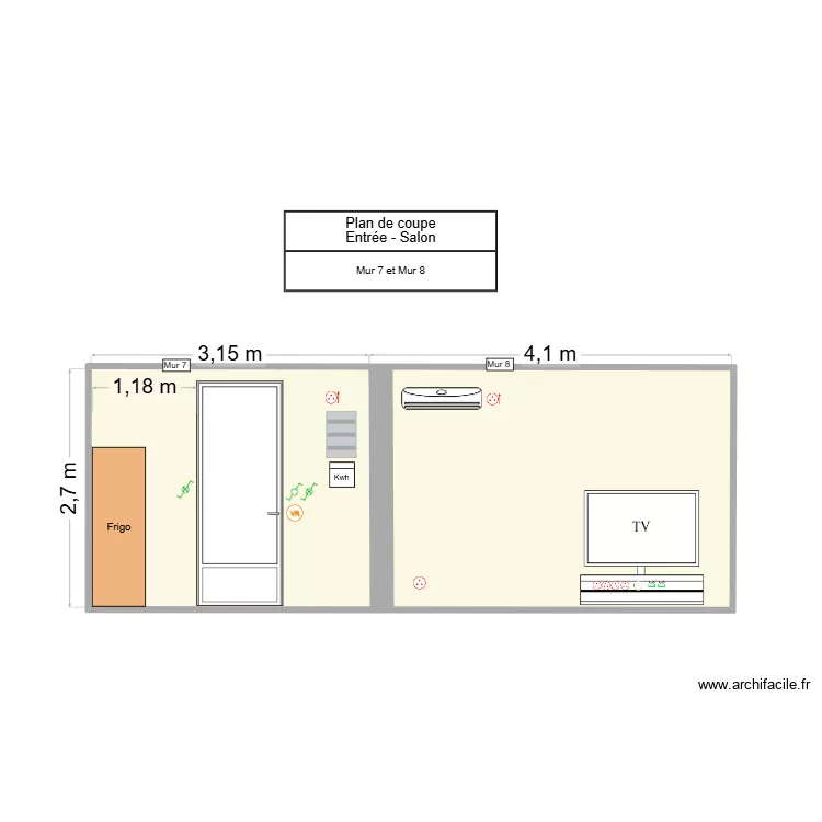 PC Entr&eacute;e - Salon - mur 7 et 8. Plan de 1  et 20 m²