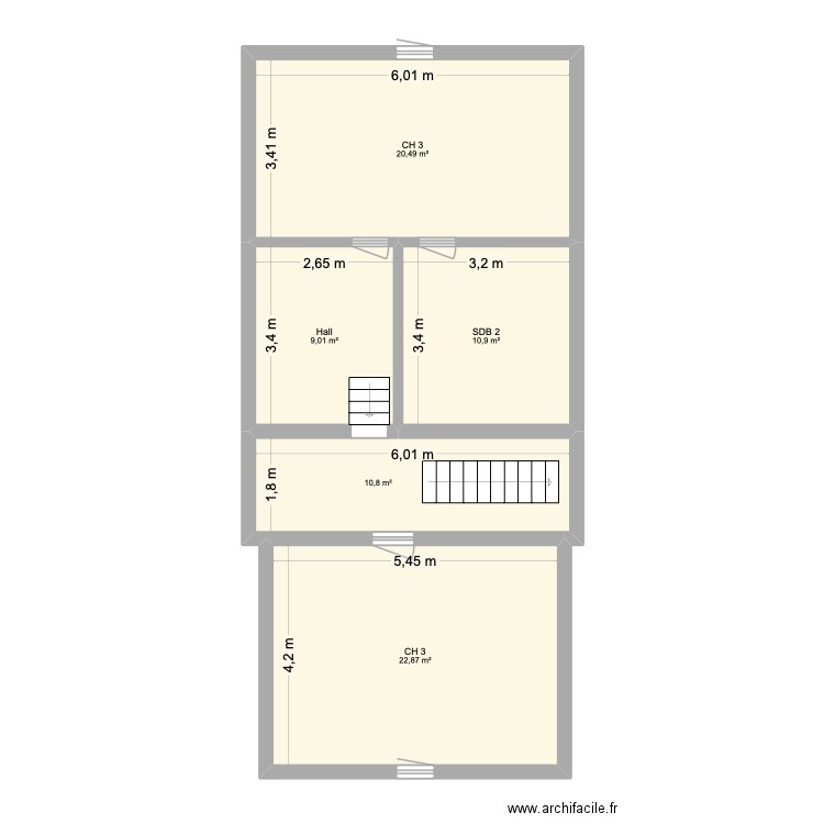 Grenier. Plan de 5 pièces et 74 m2
