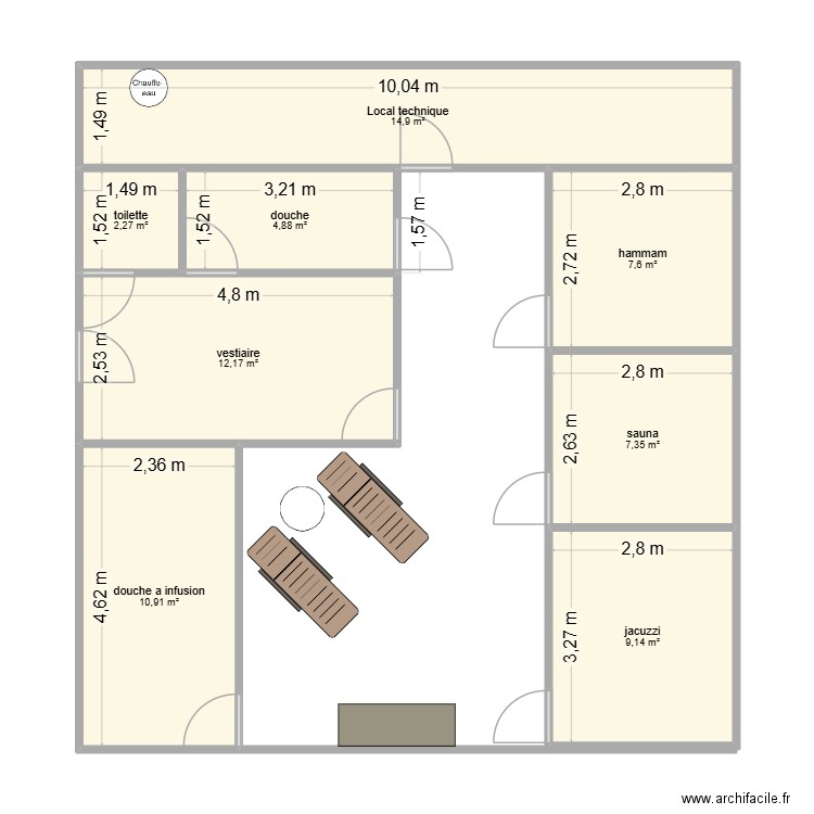 SPA. Plan de 8 pièces et 69 m2