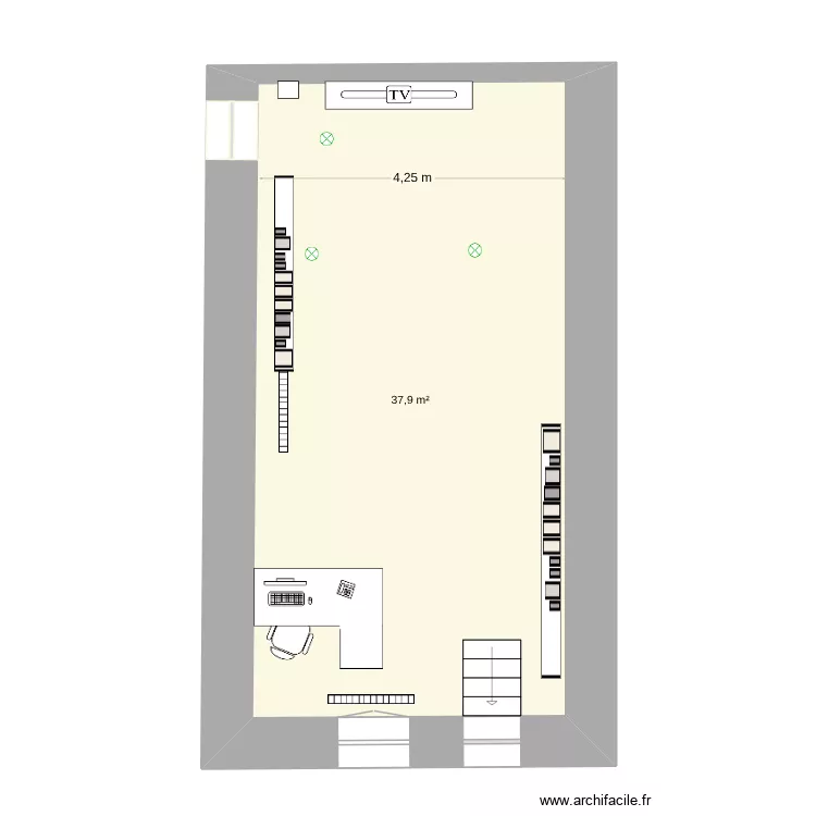 Home cin&eacute;ma/salon. Plan de 1 pièce et 38 m²