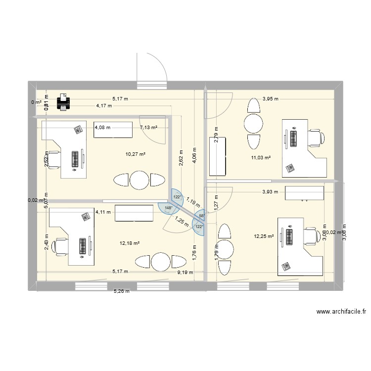 Plan bureau 2eme option. Plan de 8 pièces et 53 m2