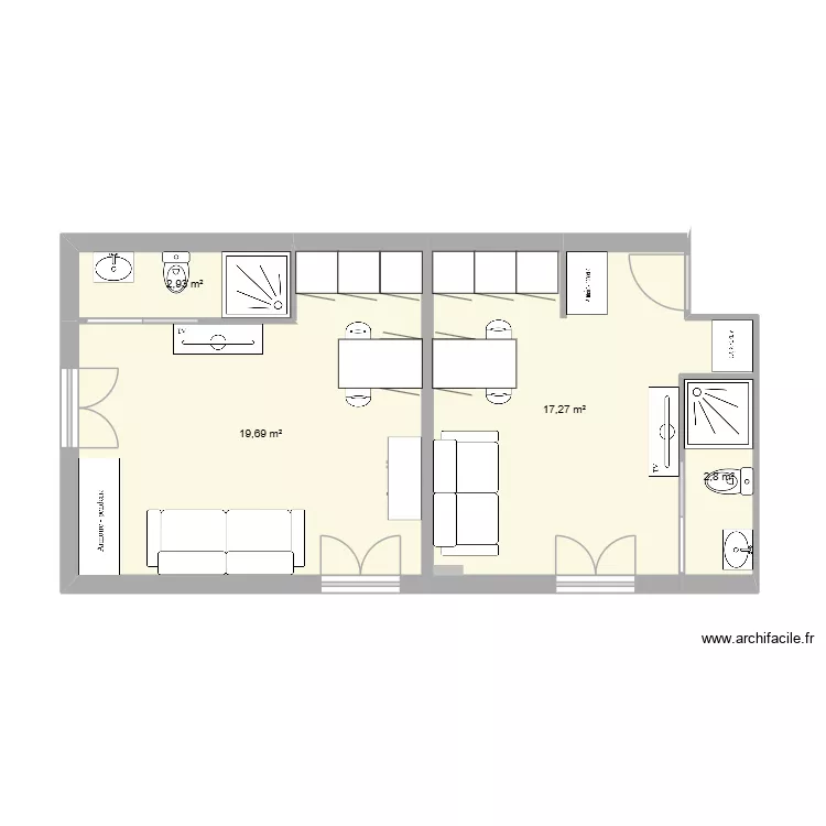 combattant 2 studio. Plan de 4  et 43 m²