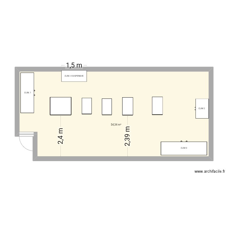 Salle. Plan de 1 pièce et 54 m2