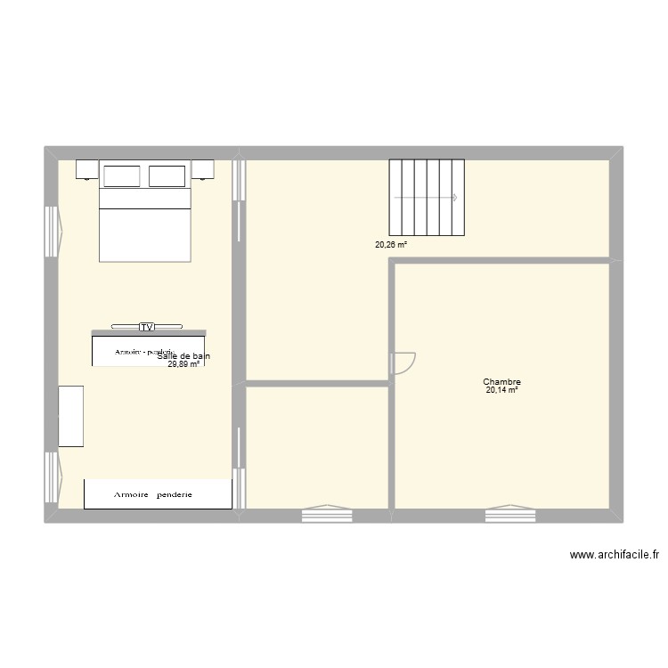 ETAGE. Plan de 3 pièces et 70 m2