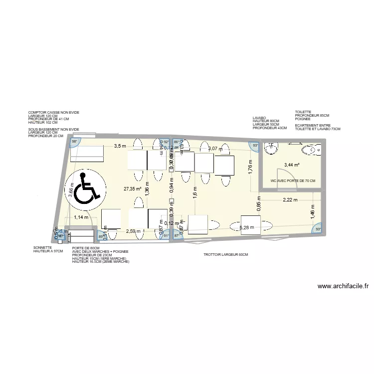 PIZZA MOUY. Plan de 2 pièces et 31 m²