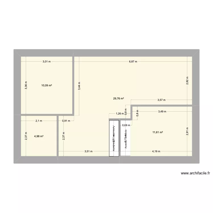 Etage 1 bourguet. Plan de 4 pièces et 56 m²
