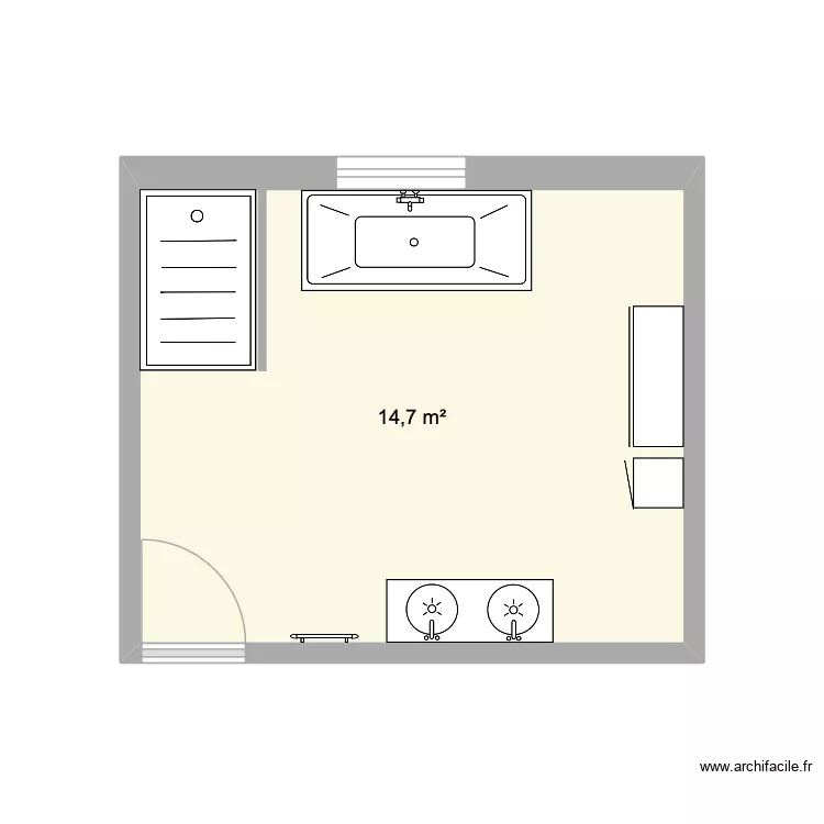 Salle de bain du haut. Plan de 1  et 15 m²