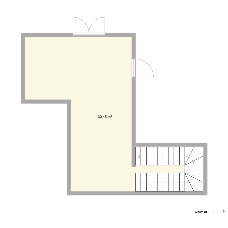 bas. Plan de 1 pièce et 30 m2