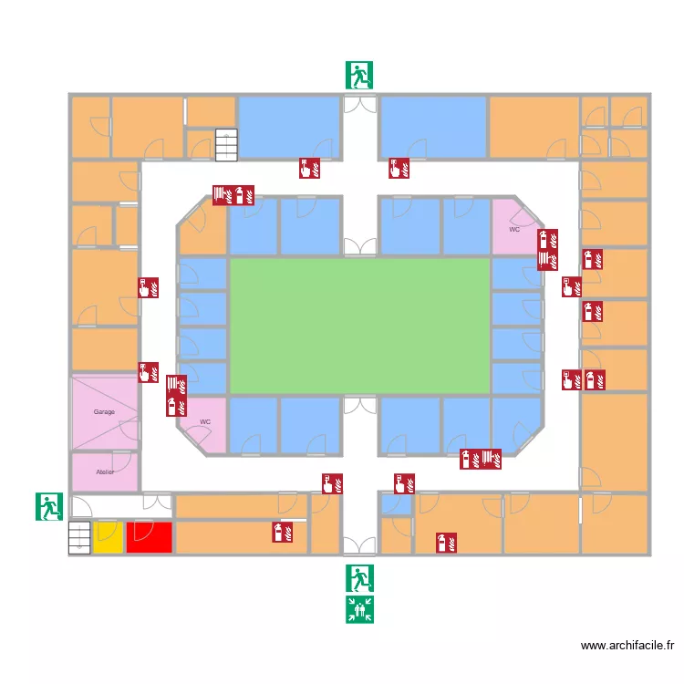 Plan batiment principal : PIU - lutte contre incendie. Plan de 