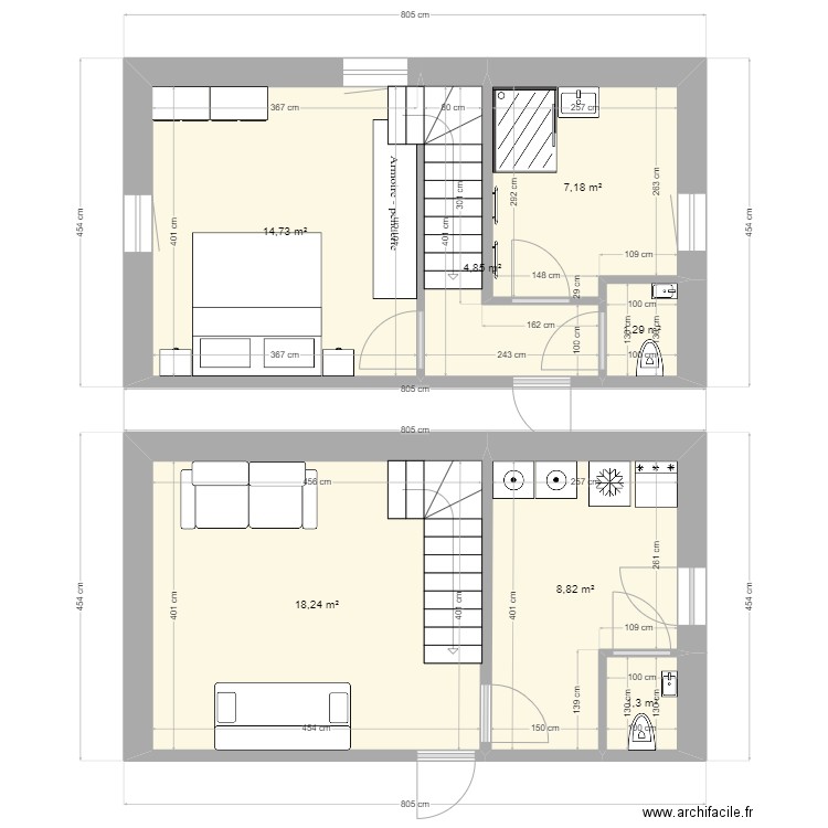 Annexe Delvaux. Plan de 7 pièces et 56 m2
