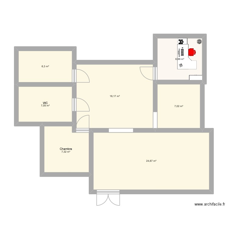 periscolaire. Plan de 7 pièces et 78 m2