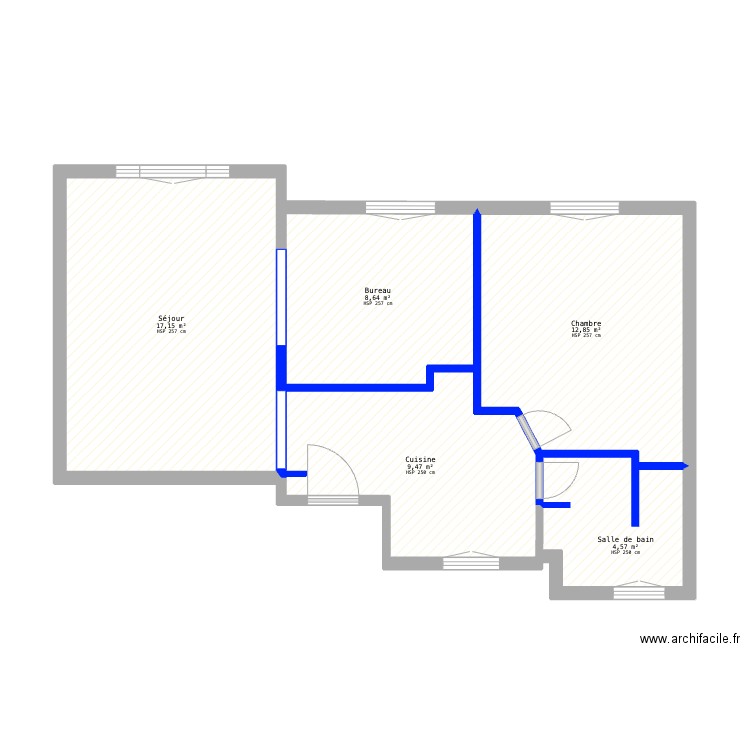 Clichy 1. Plan de 5 pièces et 53 m2