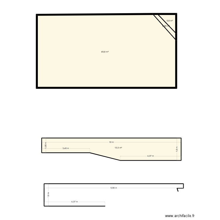 coté A. Plan de 4 pièces et 65 m2