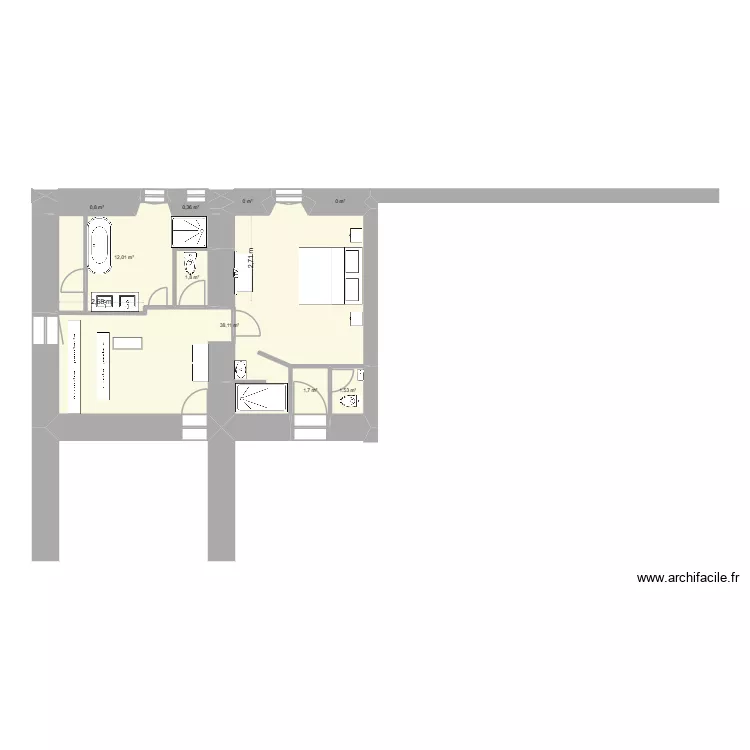existant 1&deg;&eacute;tage projet N+3. Plan de 9 pièces et 56 m²