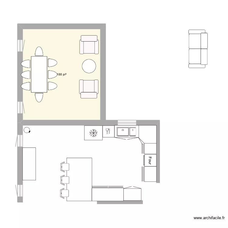 Cuisine Maison. Plan de 1  et 17 m²