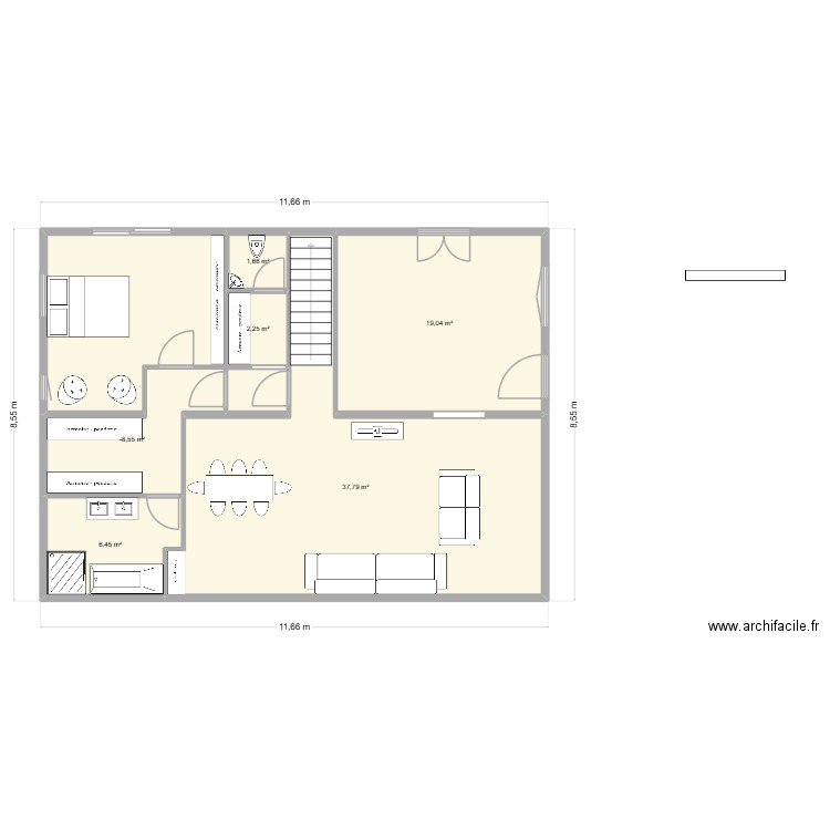UR ONEA ETAGE apres travaux V5. Plan de 6 pièces et 75 m2