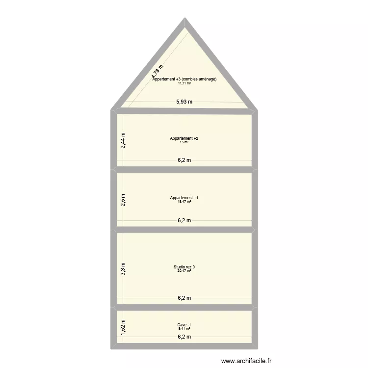 plan de coupe profil. Plan de 5 pièces et 71 m²