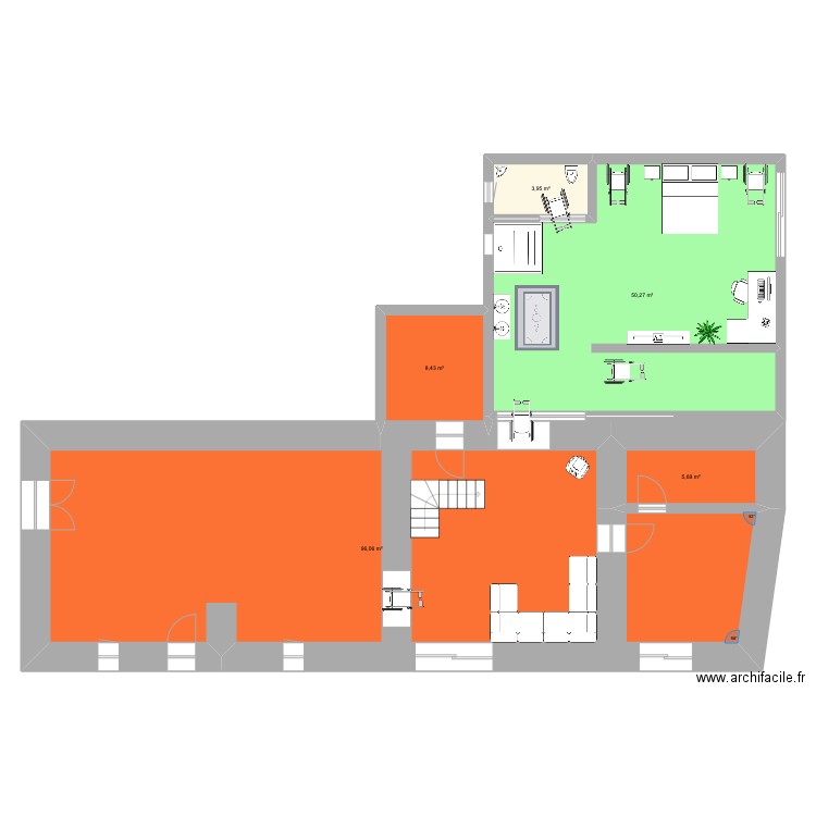 Plan Maison THIELLAY - Aménagement PMR. Plan de 5 pièces et 164 m2