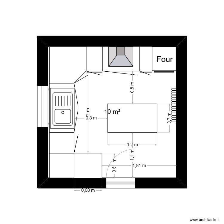 vivier. Plan de 1 pièce et 10 m2