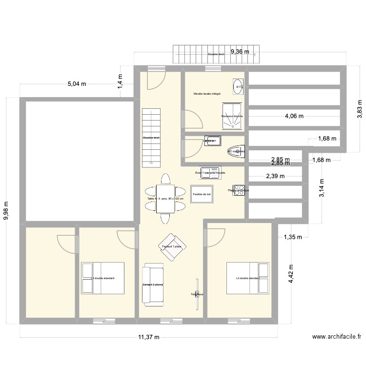 CHA-PER-ET-1225. Plan de 13 pièces et 111 m2
