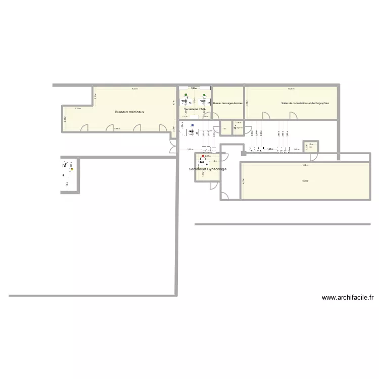 Secr&eacute;tariat avant travaux. Plan de 