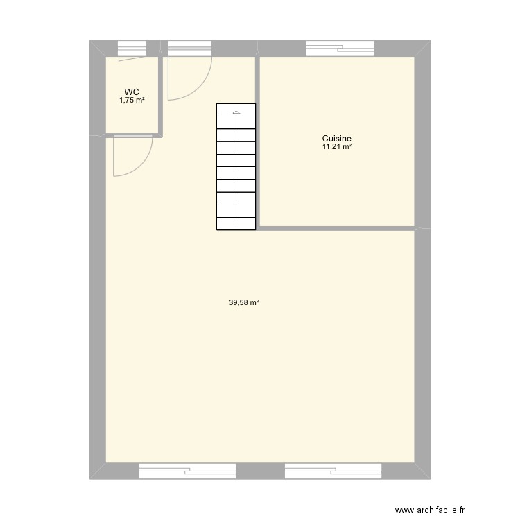 Plan RDC. Plan de 3 pièces et 53 m2