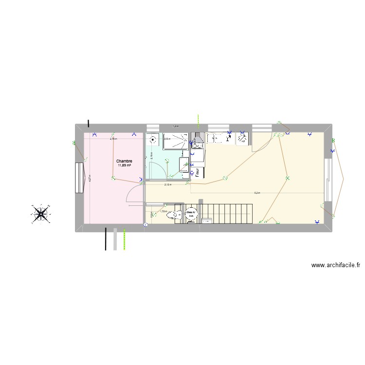 Plan ext Langeot 2. Plan de 3 pièces et 18 m2