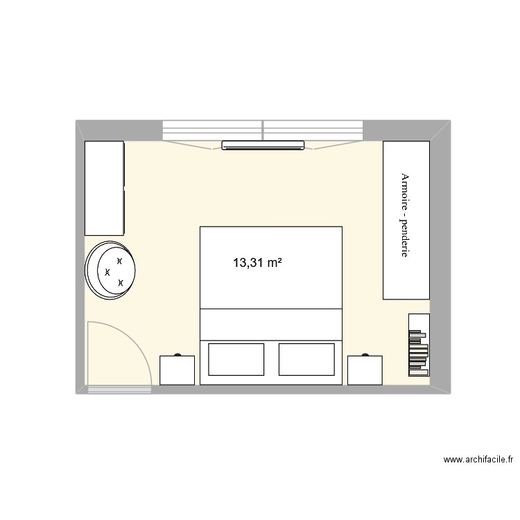chambre. Plan de 1 pièce et 13 m2