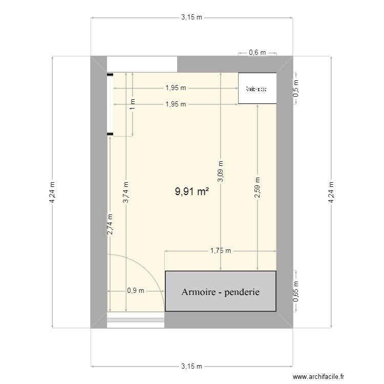 chambre momo. Plan de 1 pièce et 10 m2