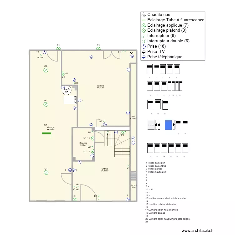 G&eacute;n&eacute;ral &eacute;tage &eacute;lectricit&eacute;. Plan de 17  et 228 m²