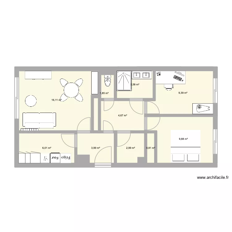 Plan Vincennes. Plan de 10 pièces et 59 m²