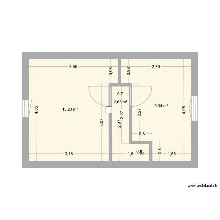 3eme etage.bis. Plan de 3 pièces et 25 m2