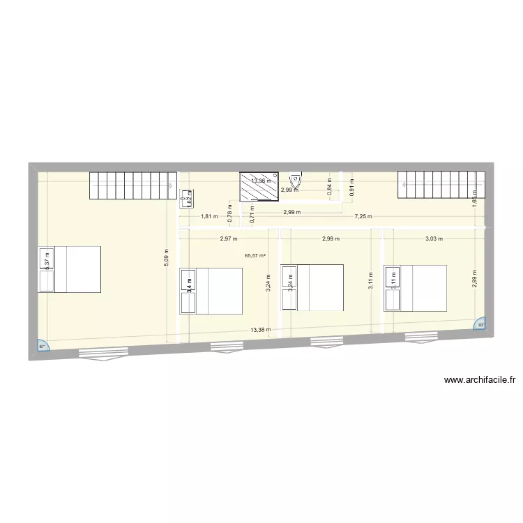 1er &eacute;tage. Plan de 1  et 66 m²