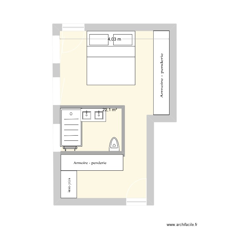 Chambre 2. Plan de 1 pièce et 22 m2