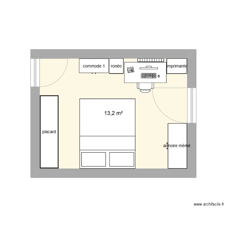 Chambre 2. Plan de 1 pièce et 13 m2