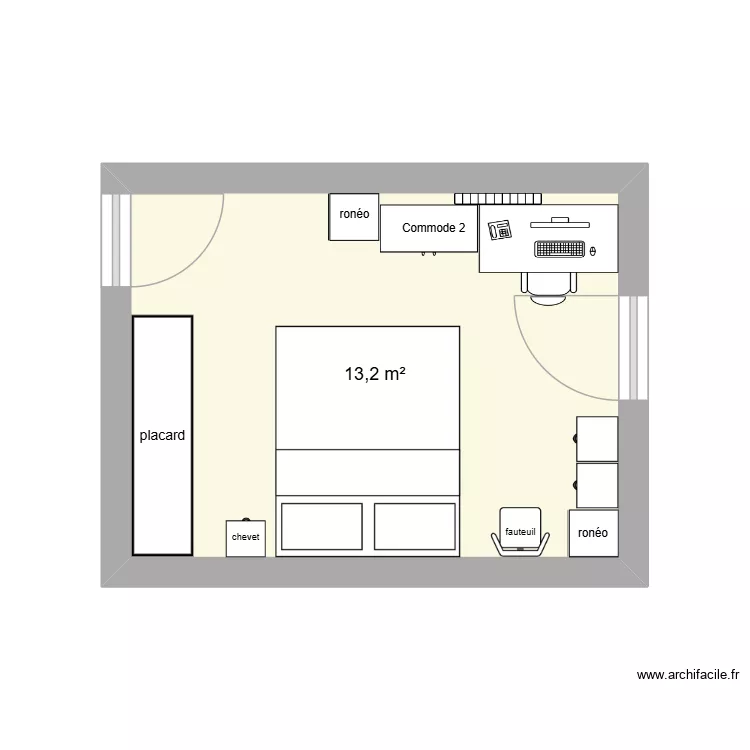 Chambre 2. Plan de 1 pièce et 13 m² Chambre 2. Plan de 1 pièce et 13 m²