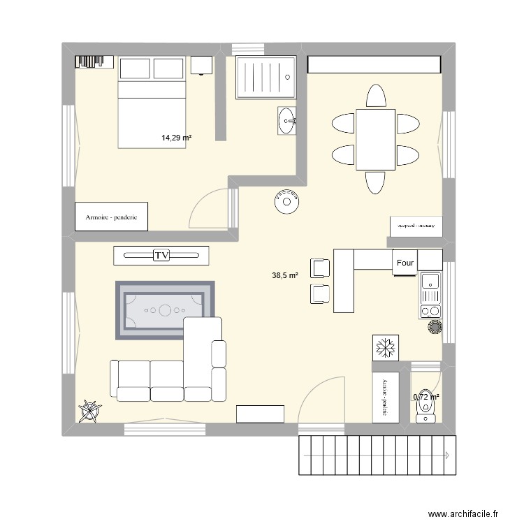 maison v2. Plan de 3 pièces et 54 m2